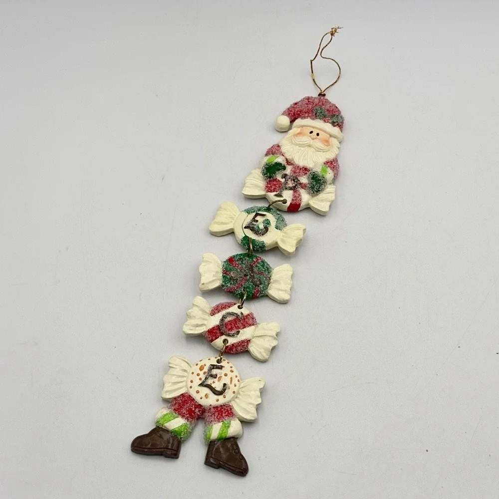 Vintage 5 tier Santa Claus‎ Sugar Candy PEACE Christmas Hanging Ornament
